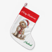 Personalized Goldendoodle Dog in Santa Hat  スモールクリスマスストッキング (正面 (吊り時))