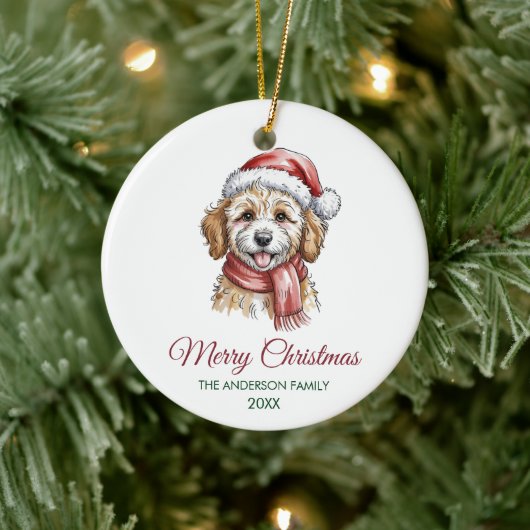 Personalized Goldendoodle Dog Santa Hat Christmas セラミックオーナメント (ツリー)