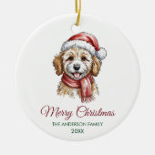 Personalized Goldendoodle Dog Santa Hat Christmas セラミックオーナメント (正面)