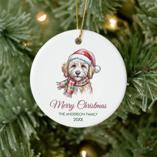 Personalized Goldendoodle Dog Santa Hat Christmas セラミックオーナメント (ツリー)