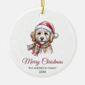 Personalized Goldendoodle Dog Santa Hat Christmas セラミックオーナメント (正面)