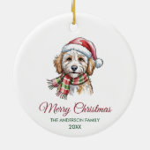 Personalized Goldendoodle Dog Santa Hat Christmas セラミックオーナメント (裏面)
