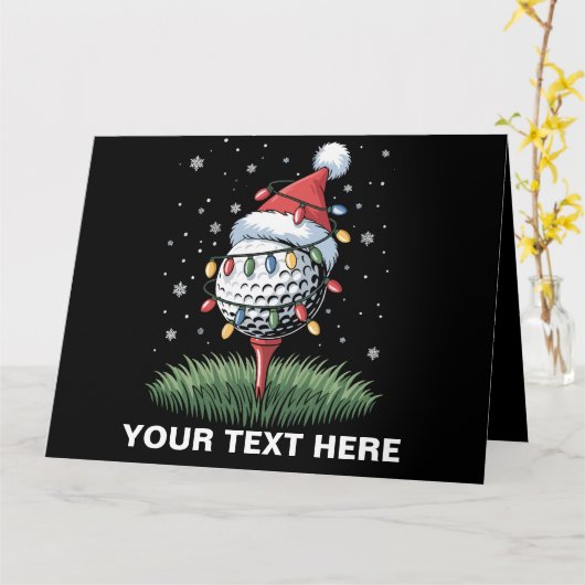 Personalized Golf Ball Christmas Tree Santa Hat  カード (黄色い花)