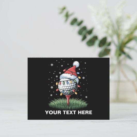 Personalized Golf Ball Christmas Tree Santa Hat  シーズンポストカード (スタンド正面)