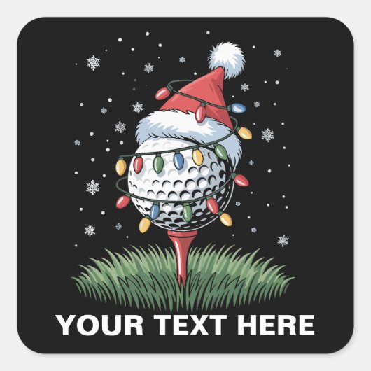 Personalized Golf Ball Christmas Tree Santa Hat  スクエアシール (正面)