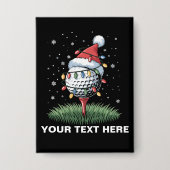 Personalized Golf Ball Christmas Tree Santa Hat  缶バッジ (正面)