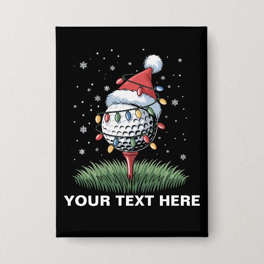 Personalized Golf Ball Christmas Tree Santa Hat 缶バッジ (正面)