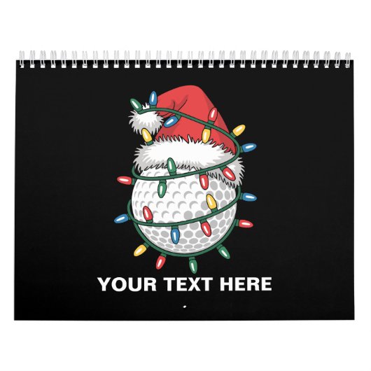Personalized Golf Ball Santa Hat Christmas Lights カレンダー (カバー)