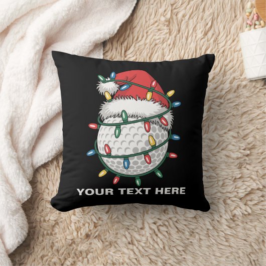 Personalized Golf Ball Santa Hat Christmas Lights クッション (ブランケット)