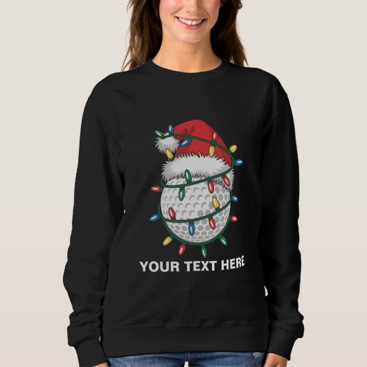 Personalized Golf Ball Santa Hat Christmas Lights スウェットシャツ (正面)