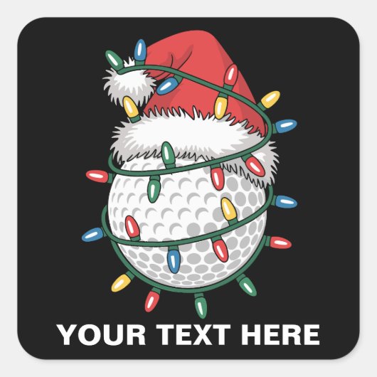 Personalized Golf Ball Santa Hat Christmas Lights スクエアシール (正面)