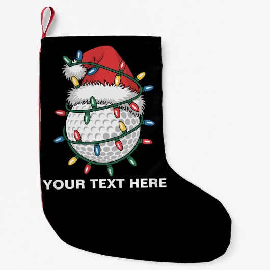 Personalized Golf Ball Santa Hat Christmas Lights スモールクリスマスストッキング (正面)