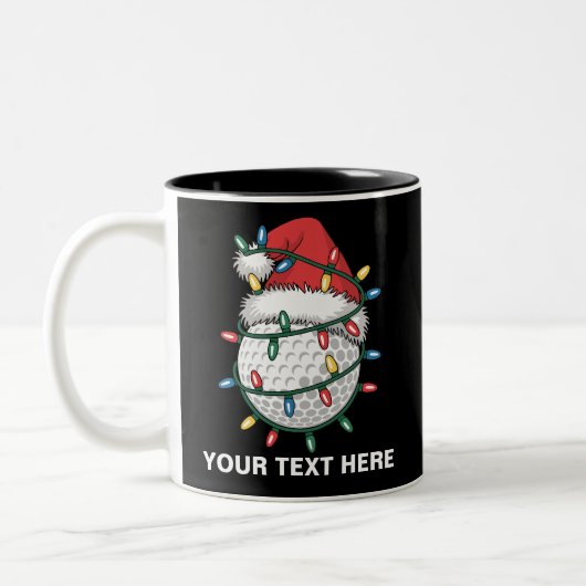 Personalized Golf Ball Santa Hat Christmas Lights ツートーンマグカップ (左)
