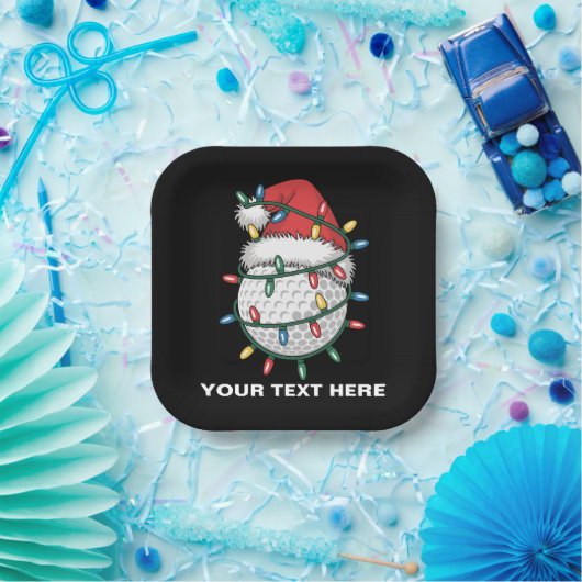 Personalized Golf Ball Santa Hat Christmas Lights ペーパープレート (パーティー)