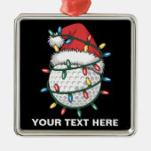 Personalized Golf Ball Santa Hat Christmas Lights メタルオーナメント (正面)