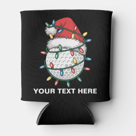 Personalized Golf Ball Santa Hat Christmas Lights 缶クーラー (正面)