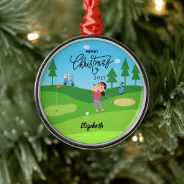 Personalized Golf Christmas Ornament for Her メタルオーナメント