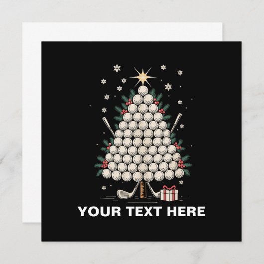Personalized Golf Christmas Tree Equipment Family 招待状 (正面/裏面)
