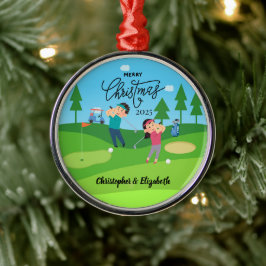 Personalized Golf Couple Christmas Ornament メタルオーナメント