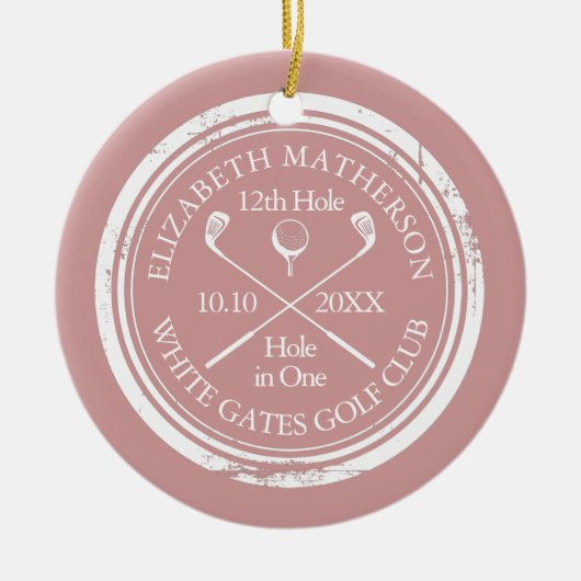 Personalized Golf Hole in One Keepsake Pink セラミックオーナメント (正面)