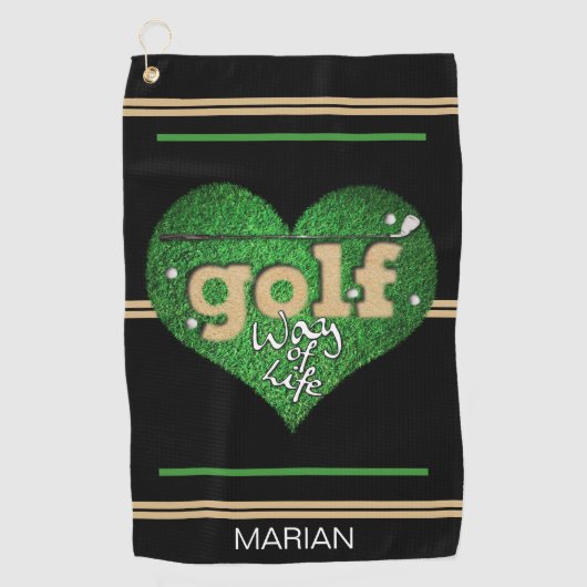 Personalized GOLF Way of Life Black/Green/Mustard  ゴルフタオル (正面)