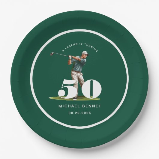 Personalized Golfer 50th Birthday ペーパープレート (正面)