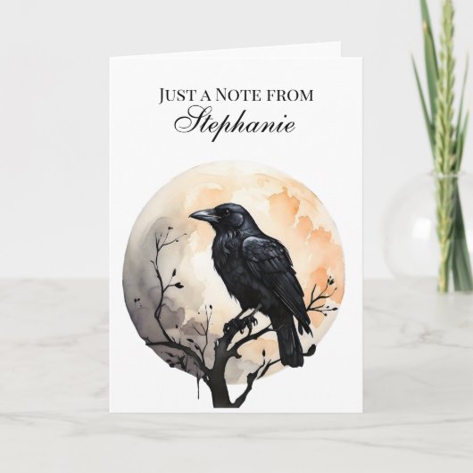 Personalized Gothic Crow Moon Note Card サンキューカード (正面)