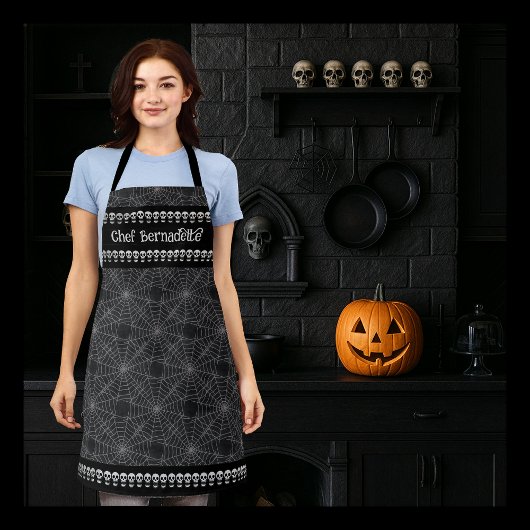 Personalized Gothic Skull and Spiderweb Apron エプロン