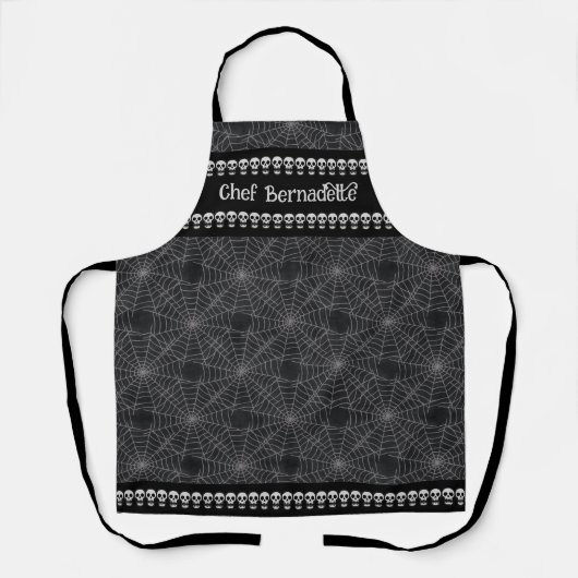 Personalized Gothic Skull and Spiderweb Apron エプロン (正面)