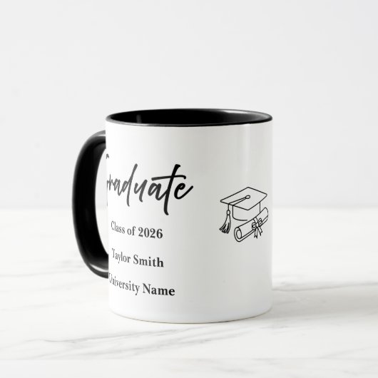 Personalized Graduate Mug – Elegant Script Style マグカップ (正面左)