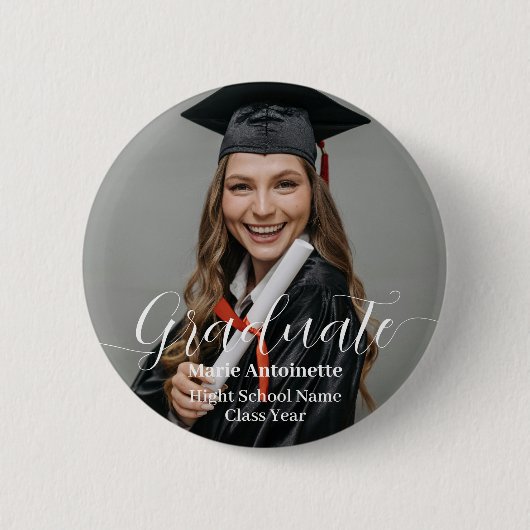 Personalized Graduate Photo Elegant Graduation  缶バッジ (正面)
