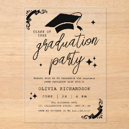 Personalized Graduation Elegant Script Stars & Cap アクリル招待状