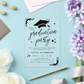 Personalized Graduation Elegant Script Stars & Cap アクリル招待状 (インサイチュ (ウェディング))