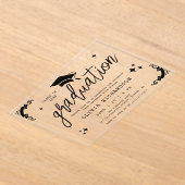 Personalized Graduation Elegant Script Stars & Cap アクリル招待状 (レイダウン)