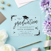 Personalized Graduation Elegant Script Stars & Cap アクリル招待状 (インサイチュ (ウェディング))