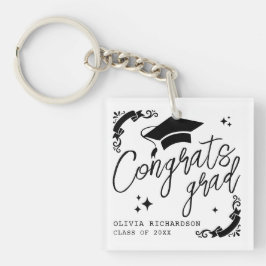 Personalized Graduation Elegant Script Stars & Cap キーホルダー