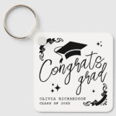 Personalized Graduation Elegant Script Stars & Cap キーホルダー (正面)