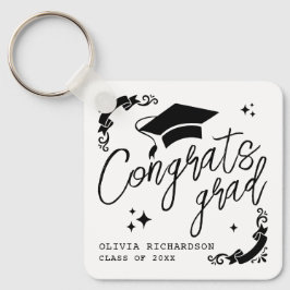 Personalized Graduation Elegant Script Stars & Cap キーホルダー