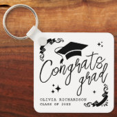 Personalized Graduation Elegant Script Stars & Cap キーホルダー (正面)