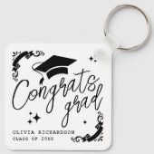 Personalized Graduation Elegant Script Stars & Cap キーホルダー (裏面)