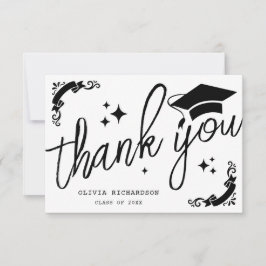 Personalized Graduation Elegant Script Stars & Cap サンキューカード