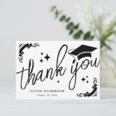 Personalized Graduation Elegant Script Stars & Cap サンキューカード (スタンド正面)