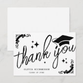 Personalized Graduation Elegant Script Stars & Cap サンキューカード (正面/裏面)