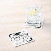 Personalized Graduation Elegant Script Stars & Cap スクエアペーパーコースター (インサイチュ)