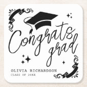 Personalized Graduation Elegant Script Stars & Cap スクエアペーパーコースター (正面)