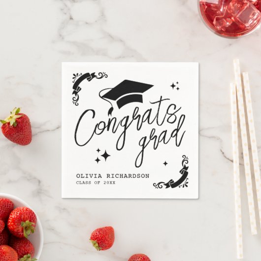 Personalized Graduation Elegant Script Stars & Cap スタンダードカクテルナプキン (インサイチュ)
