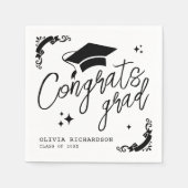 Personalized Graduation Elegant Script Stars & Cap スタンダードカクテルナプキン (正面)