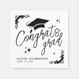 Personalized Graduation Elegant Script Stars & Cap スタンダードカクテルナプキン