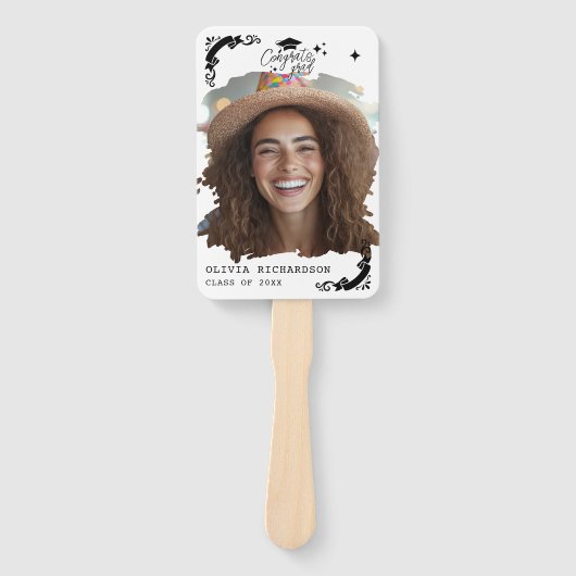 Personalized Graduation Elegant Script Stars & Cap ハンドファン (正面)