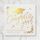 Personalized Graduation Elegant Script Stars & Cap フェイバータグ (正面)